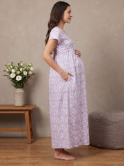 Lavender Floral Cotton Maternity Nighty