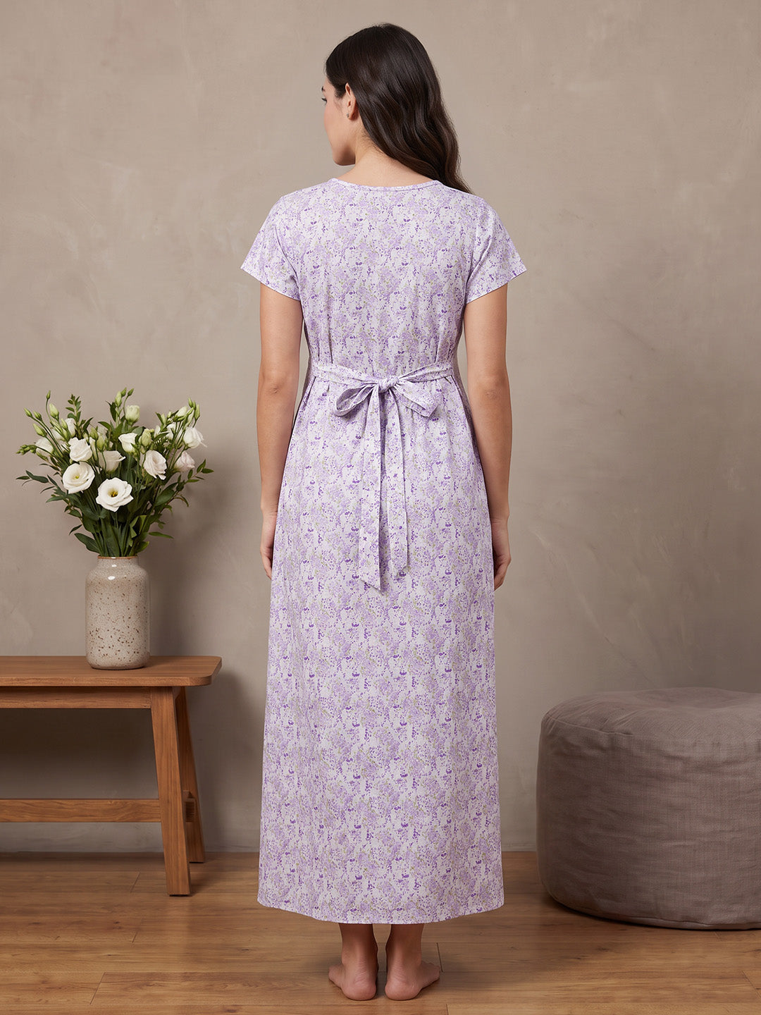 Lavender Floral Cotton Maternity Nighty