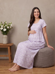 Lavender Floral Cotton Maternity Nighty
