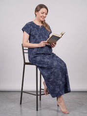 Navy Blue Floral Cotton Maternity Nighty
