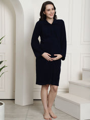 Navy Blue Woolen Maternity Nightdress