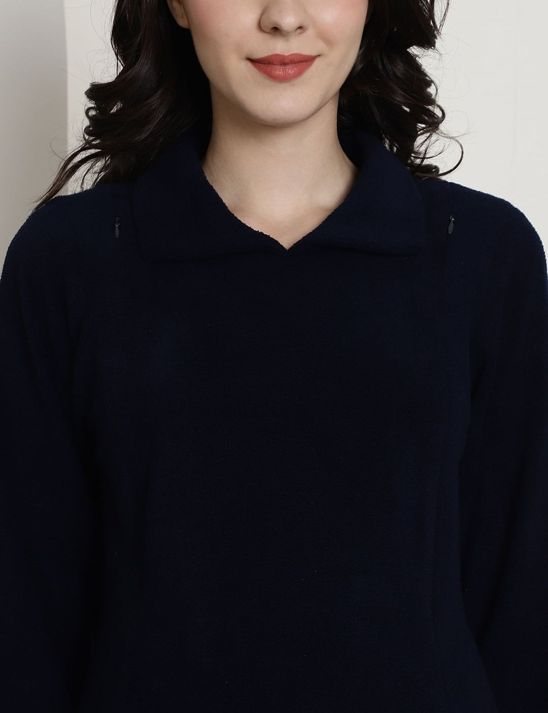 Navy Blue Woolen Maternity Nightdress