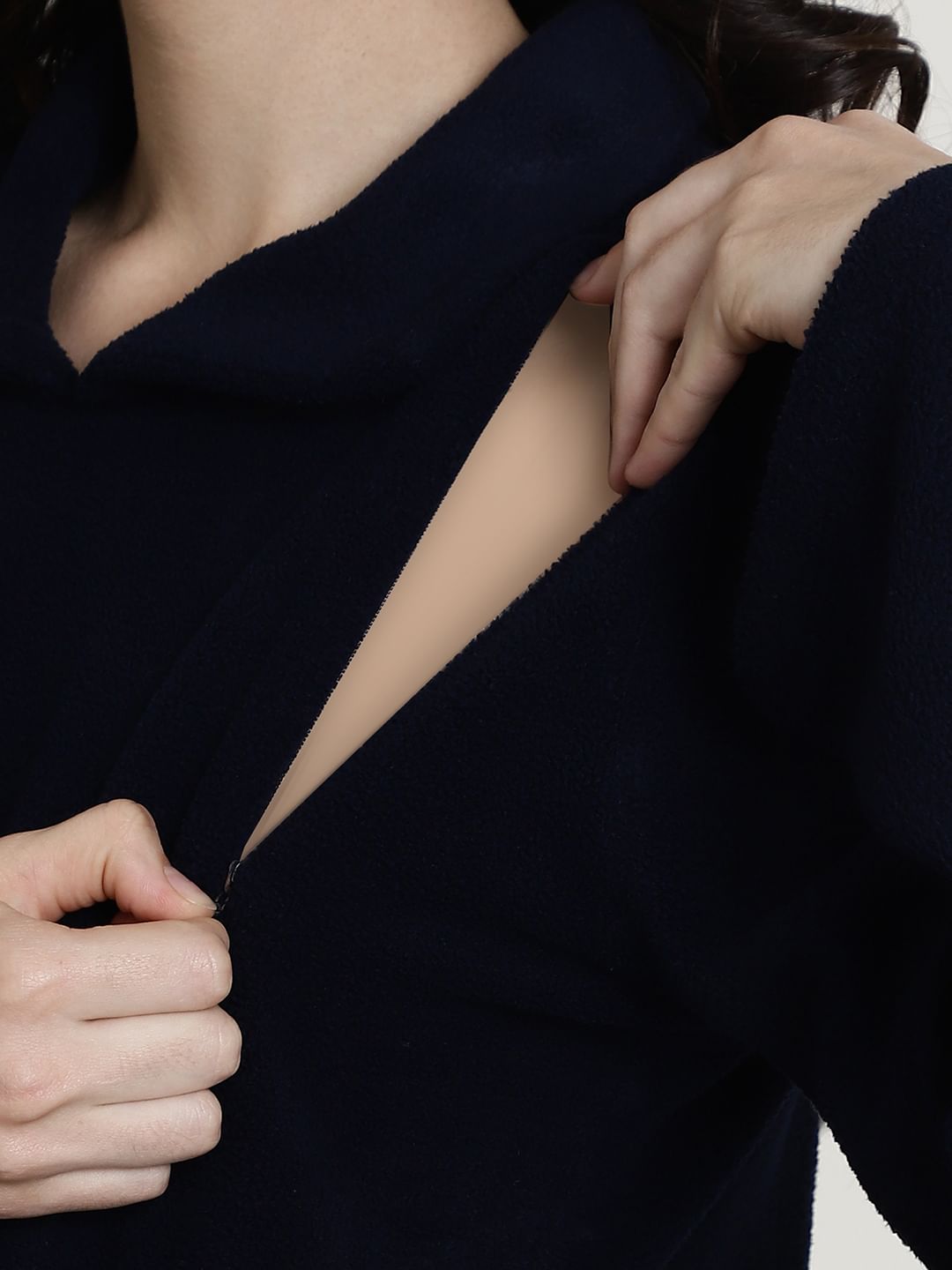 Navy Blue Woolen Maternity Nightdress