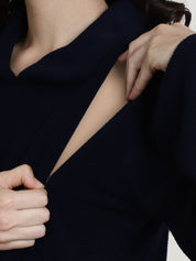 Navy Blue Woolen Maternity Nightdress