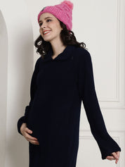 Navy Blue Woolen Maternity Nightdress