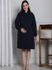 Navy Hoodie Winter Maternity Nightdress