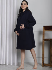 Navy Hoodie Winter Maternity Nightdress