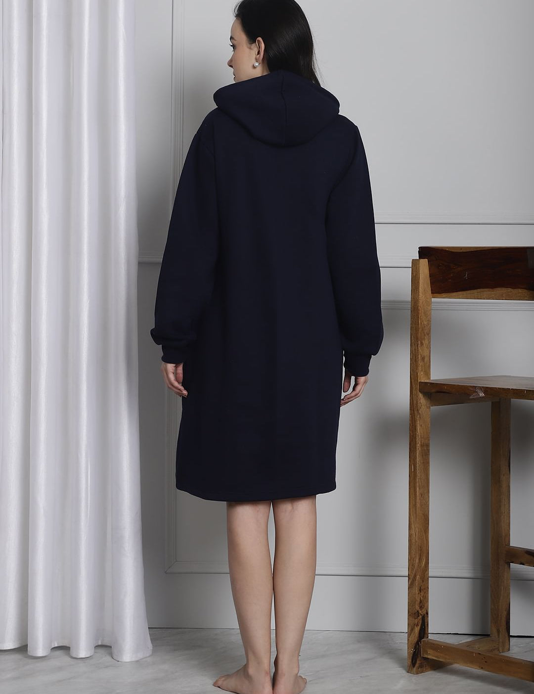 Navy Hoodie Winter Maternity Nightdress