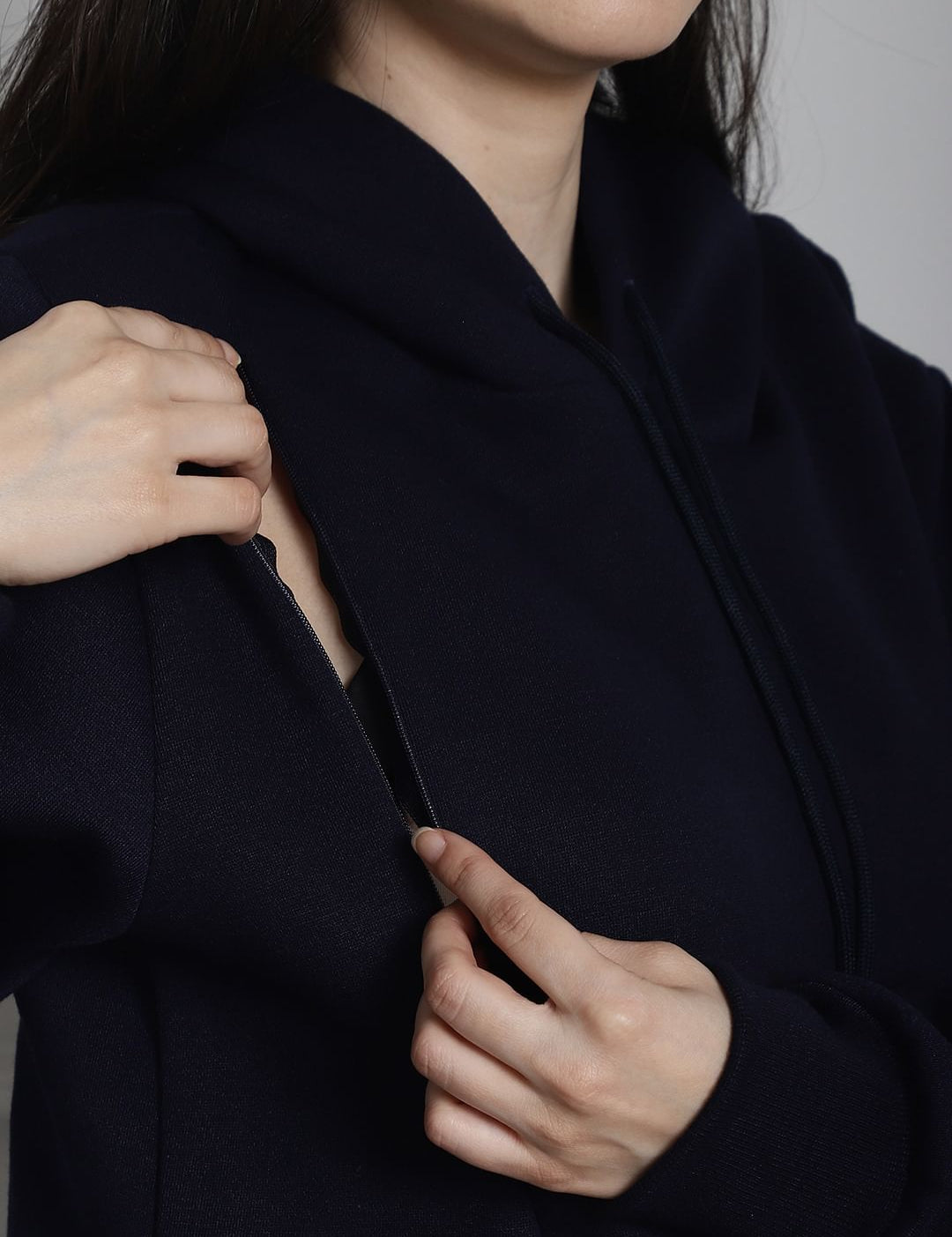 Navy Hoodie Winter Maternity Nightdress