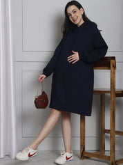 Navy Hoodie Winter Maternity Nightdress