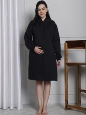 Secret Wish Black Hoodie Winter Maternity Nightdress