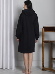Secret Wish Black Hoodie Winter Maternity Nightdress