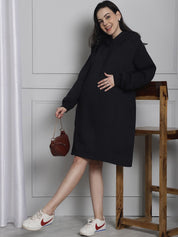 Secret Wish Black Hoodie Winter Maternity Nightdress