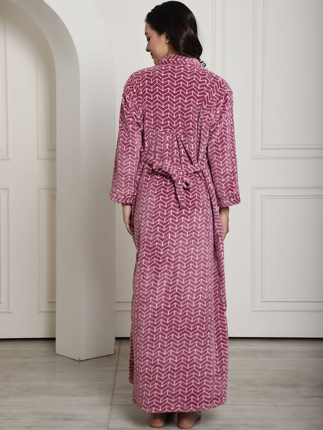 Pink Printed Woolen Maternity Nighty