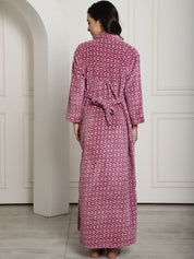 Pink Printed Woolen Maternity Nighty
