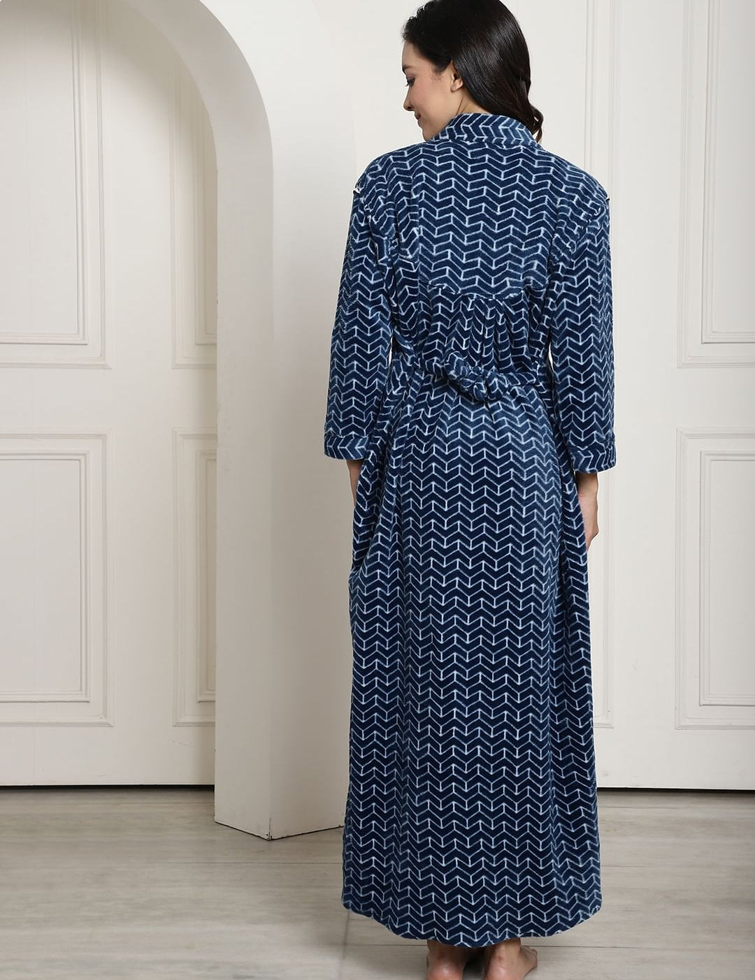 Blue Printed Woolen Maternity Nighty