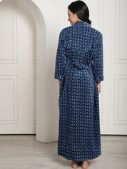 Blue Printed Woolen Maternity Nighty