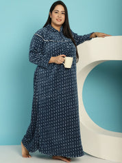 Blue Woolen Plus size Nighty