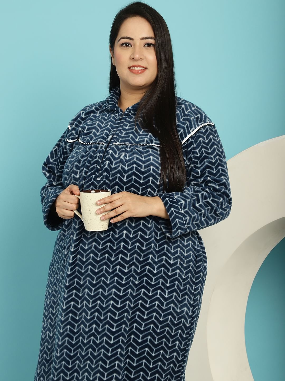 Blue Woolen Plus size Nighty