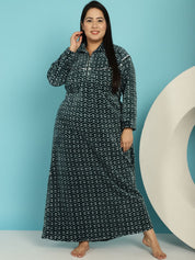 Green Printed Woolen Plus size Nighty