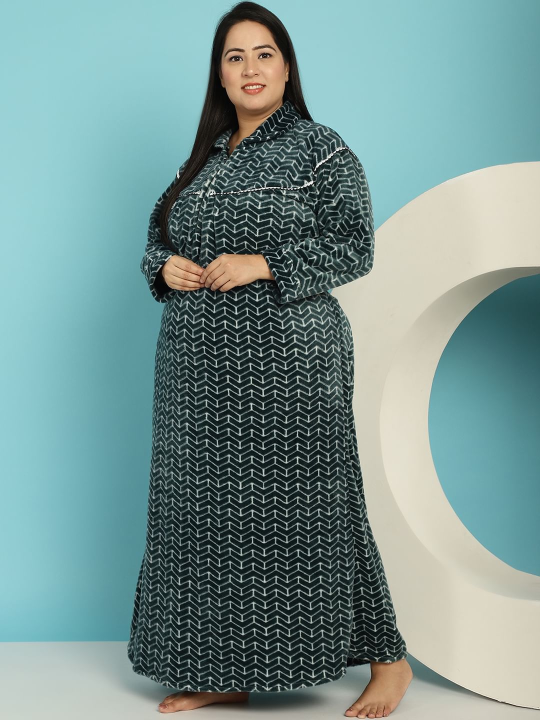 Green Printed Woolen Plus size Nighty