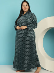 Green Printed Woolen Plus size Nighty