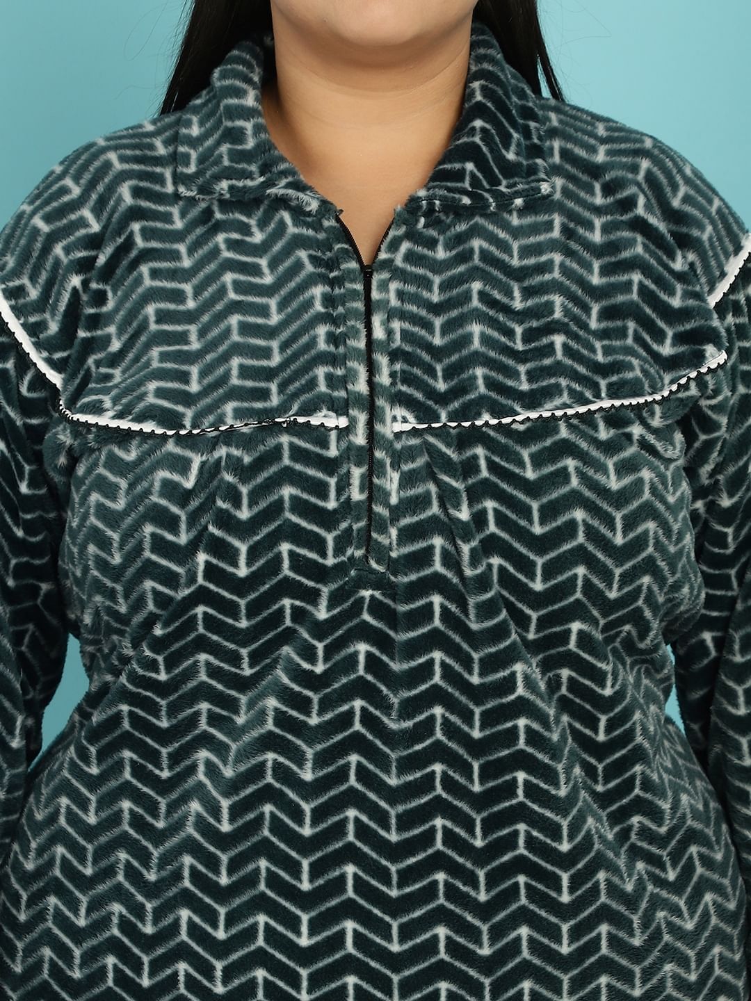 Green Printed Woolen Plus size Nighty