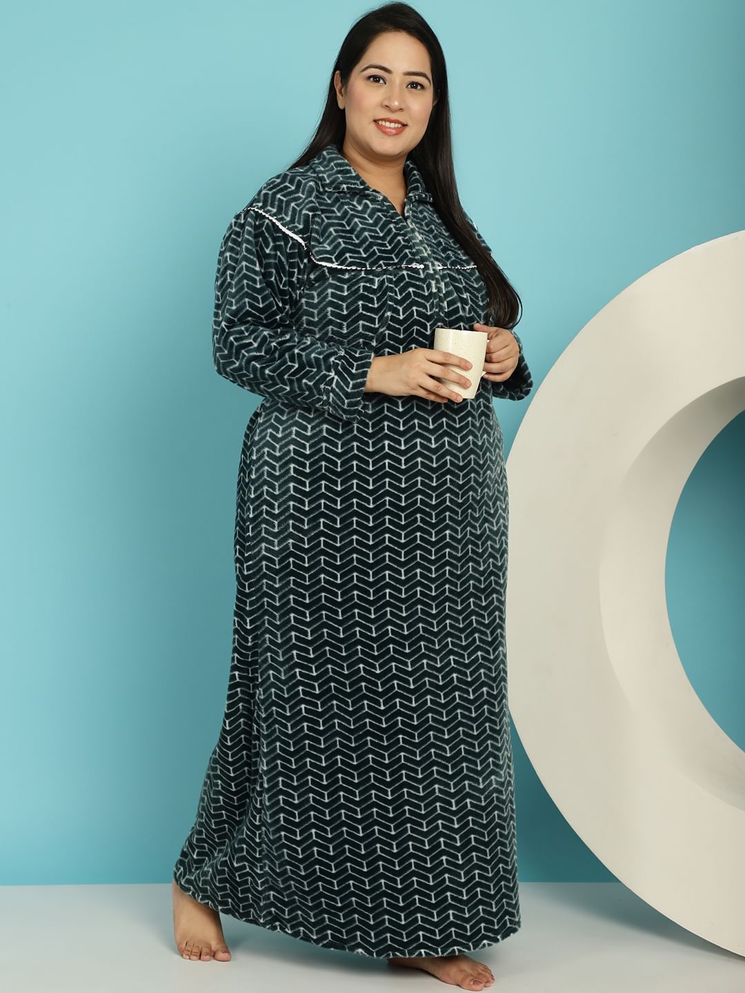 Green Printed Woolen Plus size Nighty