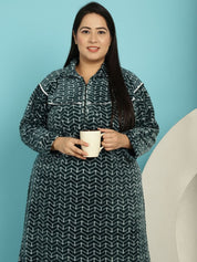Green Printed Woolen Plus size Nighty