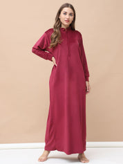 Solid Maroon Velvet Maternity Velvet Nighty Full Length