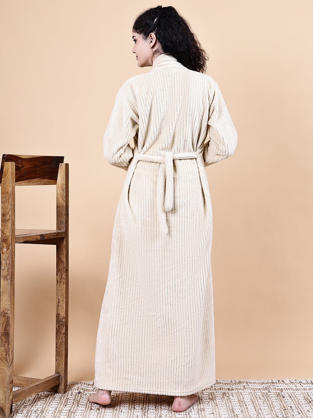 Cream Solid Fur Winter Maternity Nighty