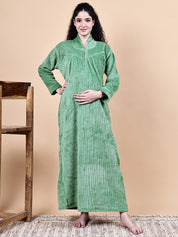 Secret Wish Aqua Green Solid Fur Winter Maternity Nighty