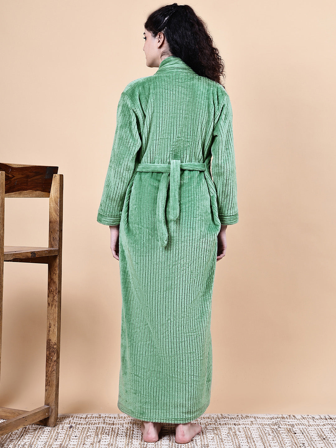 Secret Wish Aqua Green Solid Fur Winter Maternity Nighty