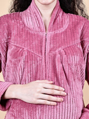 Secret Wish Pink Solid Fur Winter Maternity Nighty