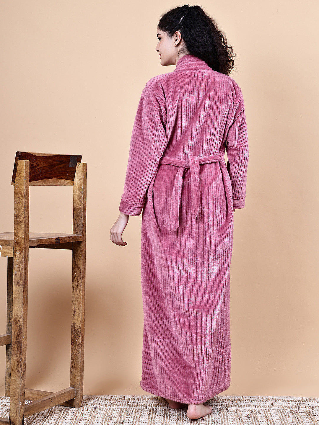 Secret Wish Pink Solid Fur Winter Maternity Nighty