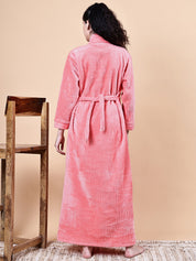Pink Solid Fur Winter Maternity Nighty