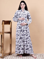 Grey Abstract Fur Winter Maternity Nighty