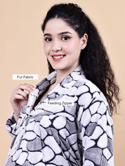Grey Abstract Fur Winter Maternity Nighty