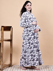 Grey Abstract Fur Winter Maternity Nighty