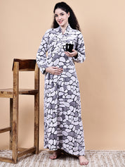 Grey Abstract Fur Winter Maternity Nighty