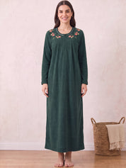Bottle Green Solid Fleece Winter Nighty