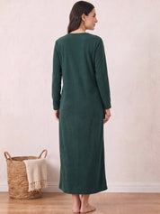 Bottle Green Solid Fleece Winter Nighty