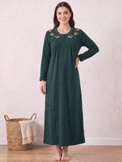 Bottle Green Solid Fleece Winter Nighty