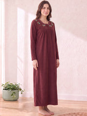 Maroon Solid Fleece Winter Nighty
