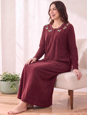 Maroon Solid Fleece Winter Nighty