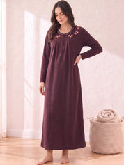 Wine Solid Fleece  Winter Maternity Nighty