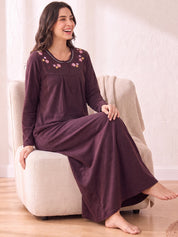 Wine Solid Fleece  Winter Maternity Nighty