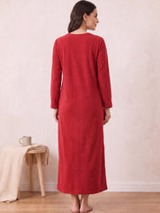 Red Solid Fleece Winter Nighty