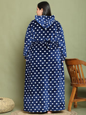 Secret Wish Navy Blue Polka Dot Woolen Plus Size Nighty