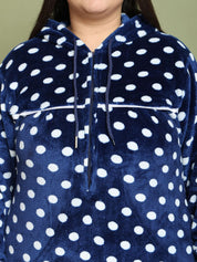 Secret Wish Navy Blue Polka Dot Woolen Plus Size Nighty
